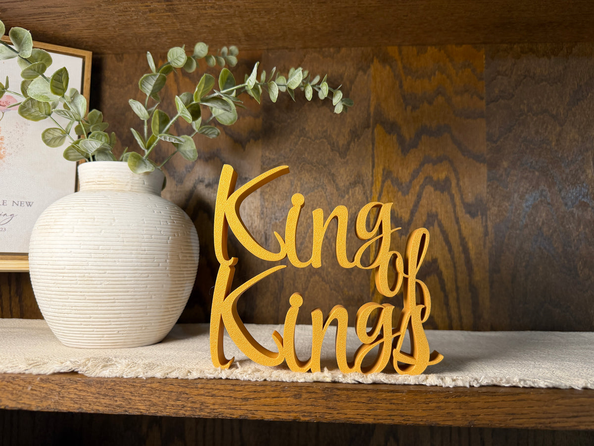 King of Kings Freestanding Sign Decor | King of Kings 3D Name Sign | Scriptural Decoration | Artful Christian Wall Decor