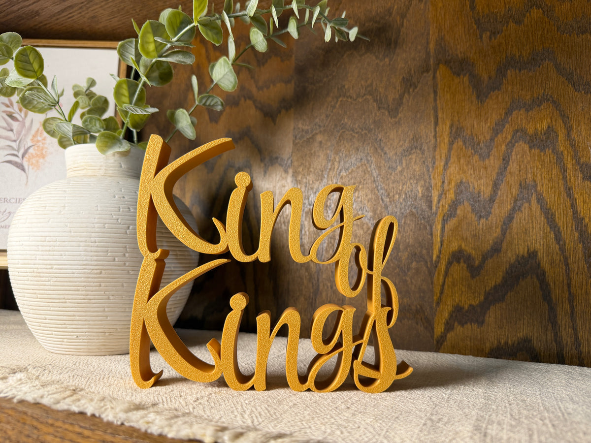 King of Kings Freestanding Sign Decor | King of Kings 3D Name Sign | Scriptural Decoration | Artful Christian Wall Decor