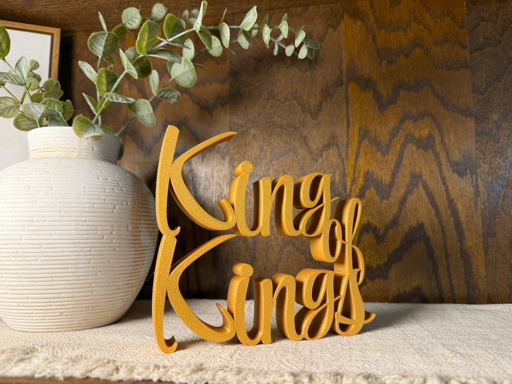 King of Kings Freestanding Sign Decor | King of Kings 3D Name Sign | Scriptural Decoration | Artful Christian Wall Decor
