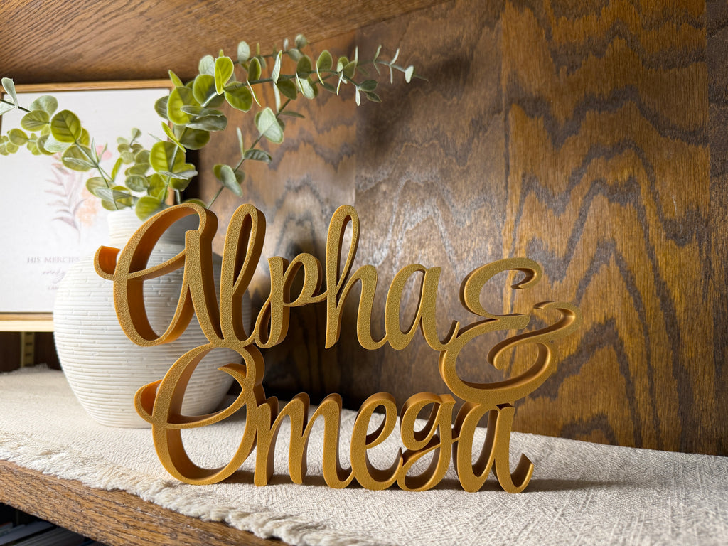 Alpha & Omega Freestanding Sign Decor | Alpha Omega 3D Name Sign | Scriptural Decoration | Artful Christian Wall Decor