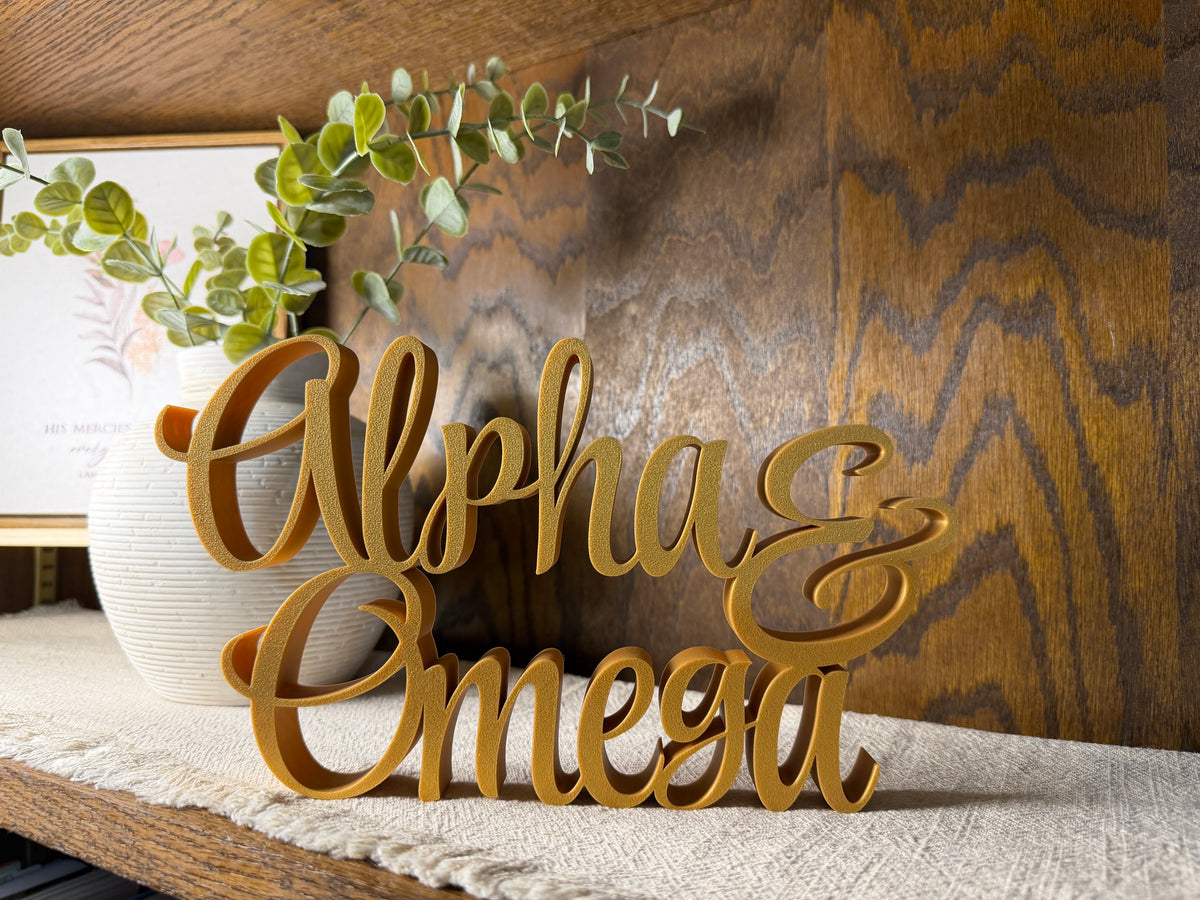 Alpha & Omega Freestanding Sign Decor | Alpha Omega 3D Name Sign | Scriptural Decoration | Artful Christian Wall Decor