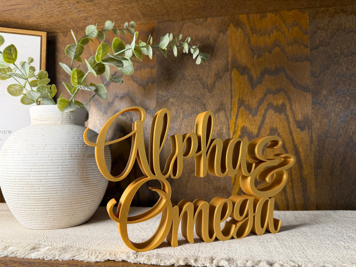 Alpha & Omega Freestanding Sign Decor | Alpha Omega 3D Name Sign | Scriptural Decoration | Artful Christian Wall Decor