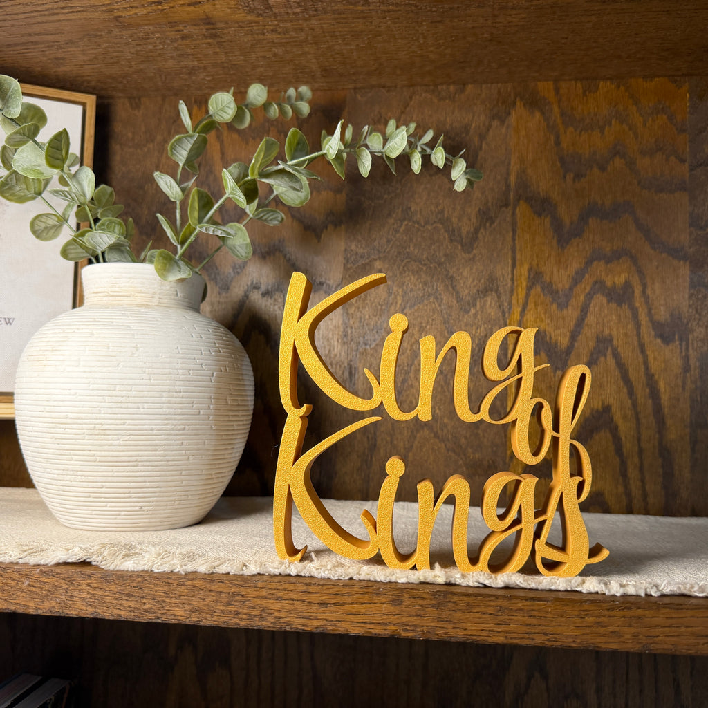 King of Kings Freestanding Sign Decor | King of Kings 3D Name Sign | Scriptural Decoration | Artful Christian Wall Decor