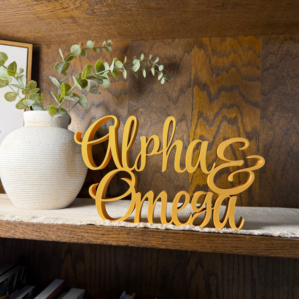 Alpha & Omega Freestanding Sign Decor | Alpha Omega 3D Name Sign | Scriptural Decoration | Artful Christian Wall Decor