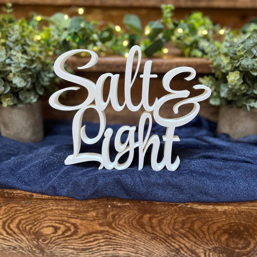 Salt and Light Freestanding Sign Decor | Salt and Light 3D Name Sign | Scriptural Decoration | Artful Christian Wall Decor