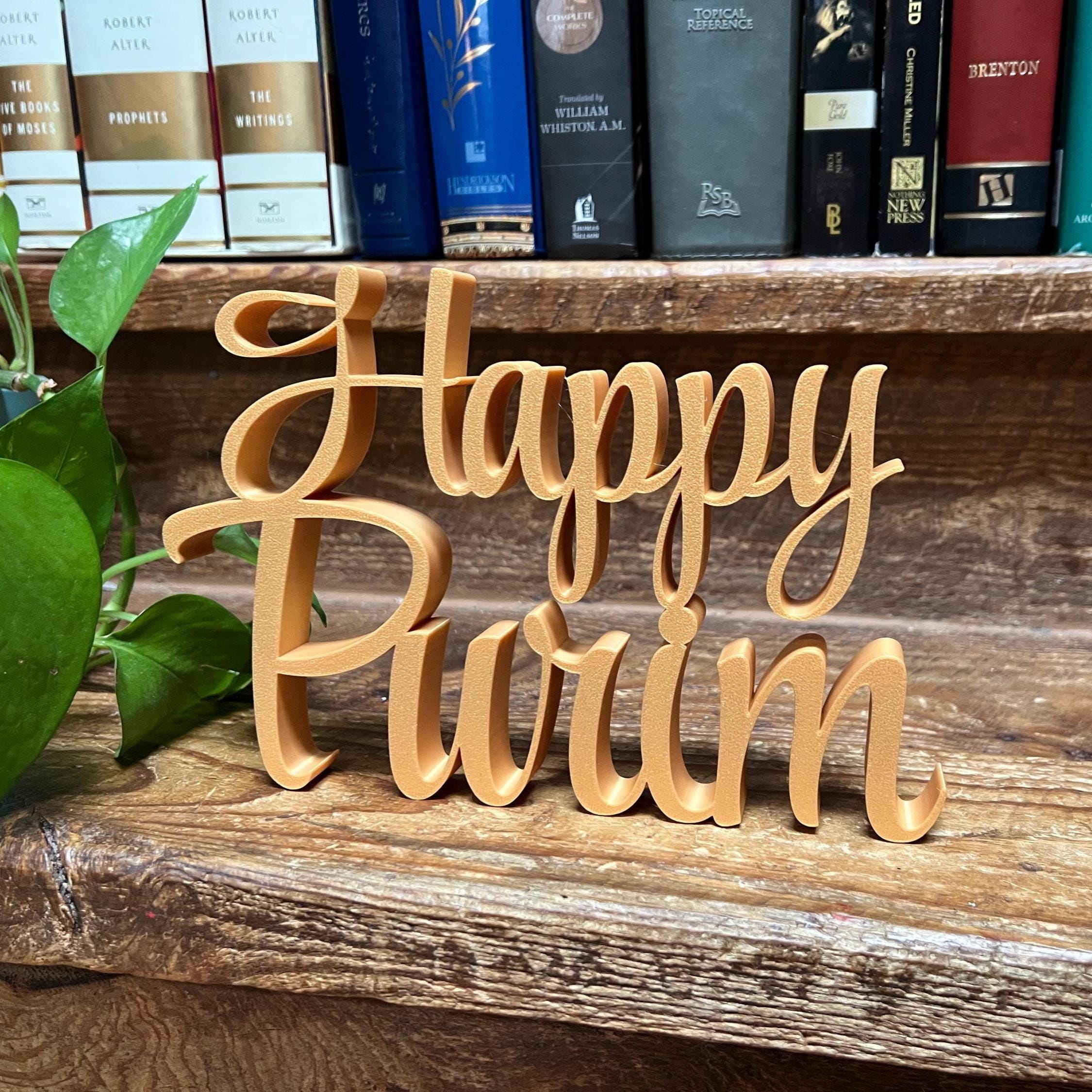 Happy Purim Freestanding Sign Decor | Purim 3D Name Sign | Table Bookshelf Decor | Jewish Home Decore